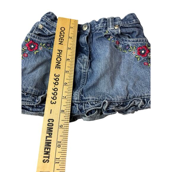 Sz 3 Vintage Gymboree Denim Jean Skirt Embroidered Flowers Ruffle 90s Y2K - Picture 6 of 11